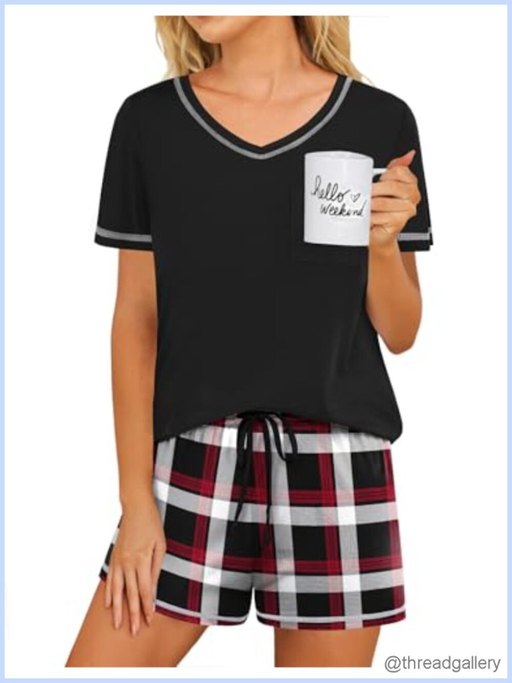 Womens 2 Piece Pajama Set Short Sleeve Top Shorts Soft Sleepwear Loungewear